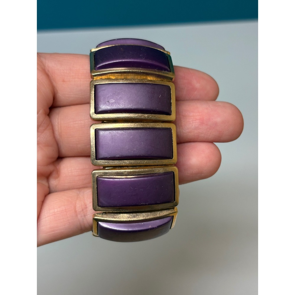 Purple Resin Goldโ Tone Chunky Stretch Panel Statement Bracelet